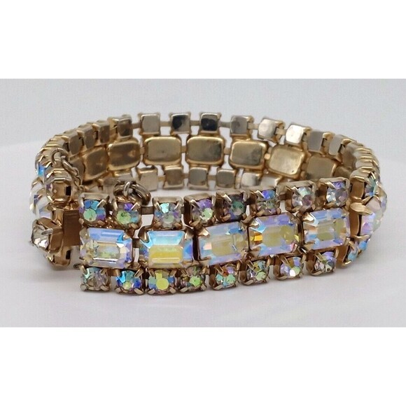 Kramer NY Aurora Borealis Baguette Rhinestone Bracelet Gold Tone Metal Sparkly! - Picture 2 of 12